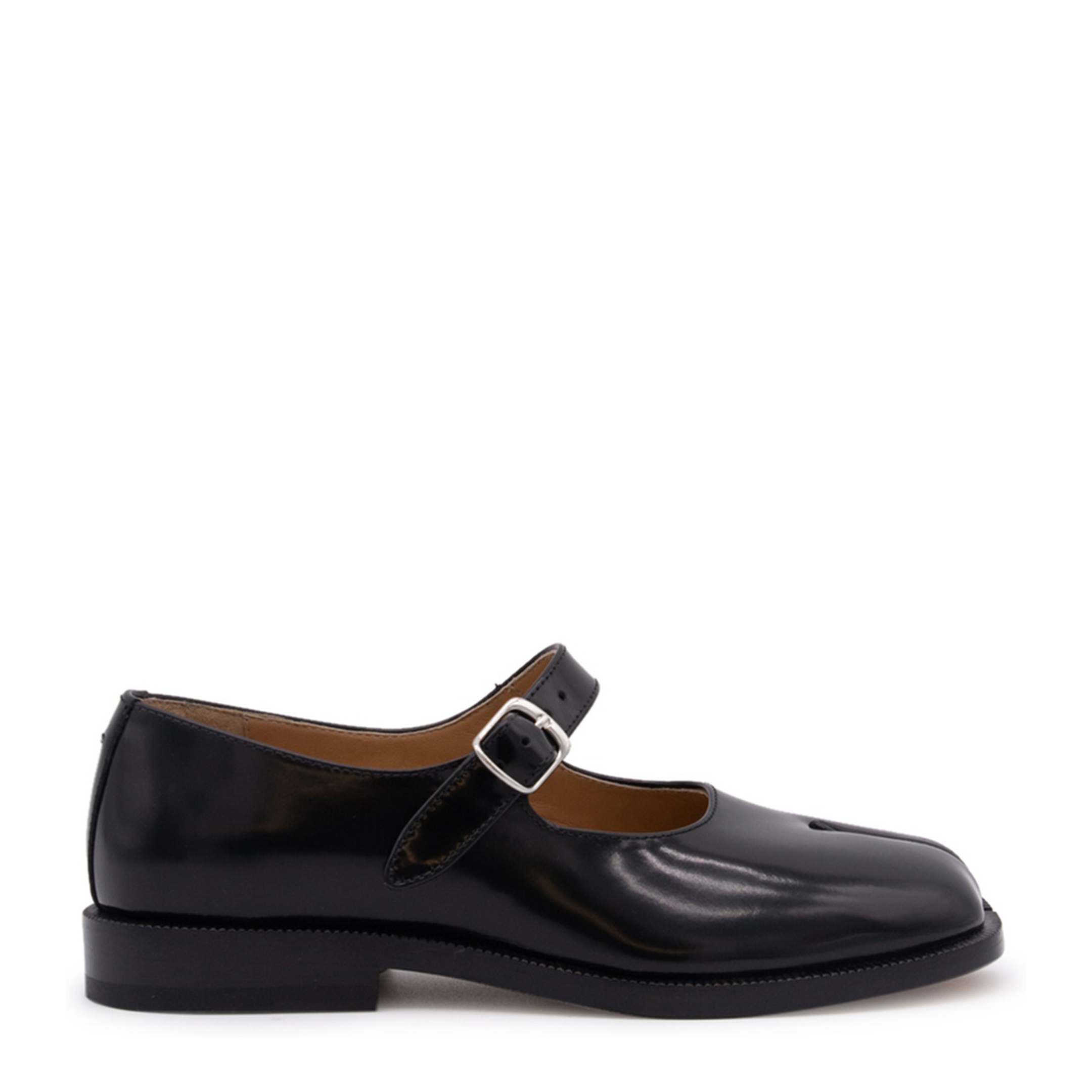 Black Leather Tabi Mary-Jane Shoes