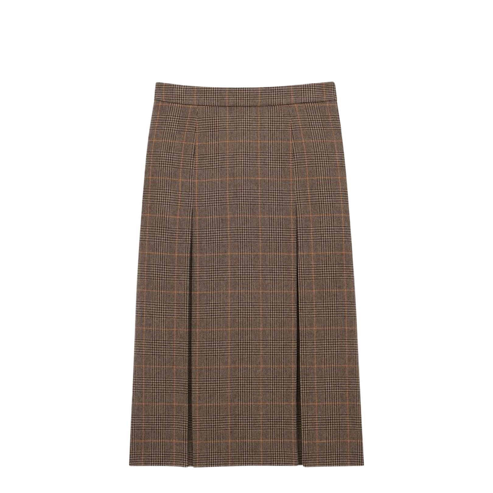 Midi Skirt in Prince of Wales Wool and Cashmere