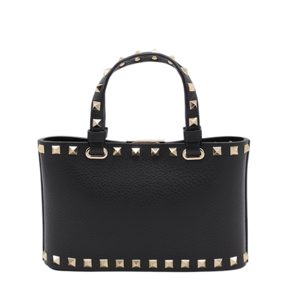 Rockstud Mini Calfskin Shopping Bag - Black