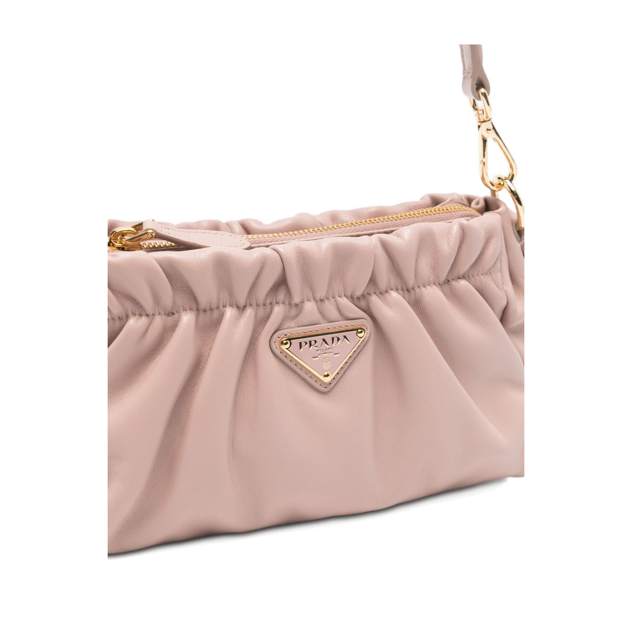 Gathered Nappa Leather Shoulder Bag - Opale