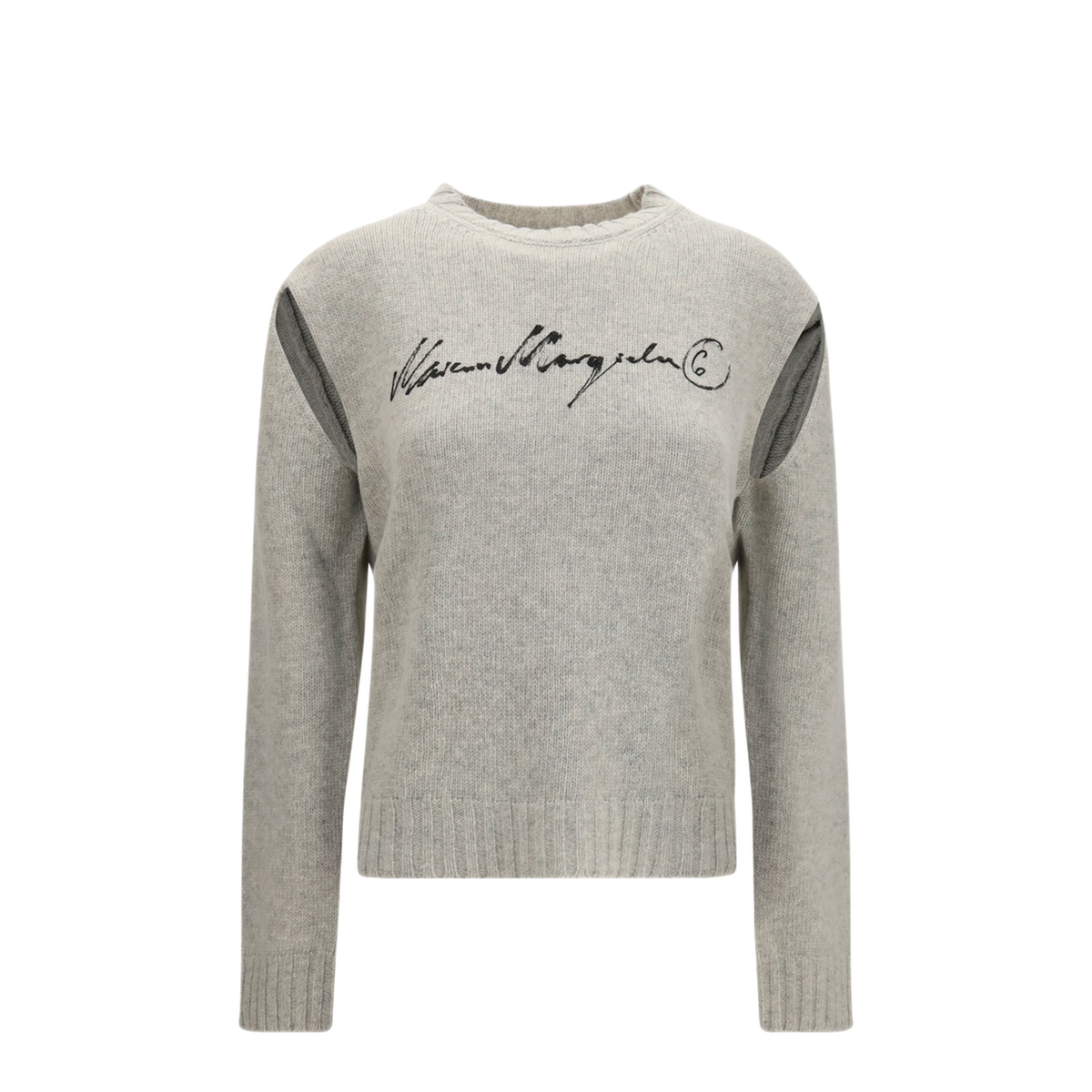 Sweater With Calligraphic Print In Grey Melange