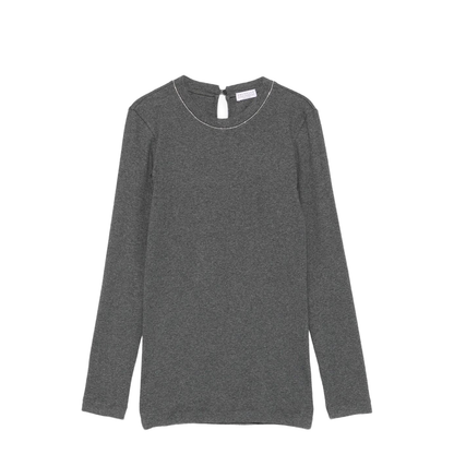 Dark Grey Keyhole Detail Long Sleeve T-Shirt