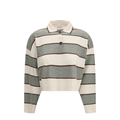 MAYFEYR - Brunello Cucinelli - Polo Crop In Sparkling Stripes Knit - M16221605
