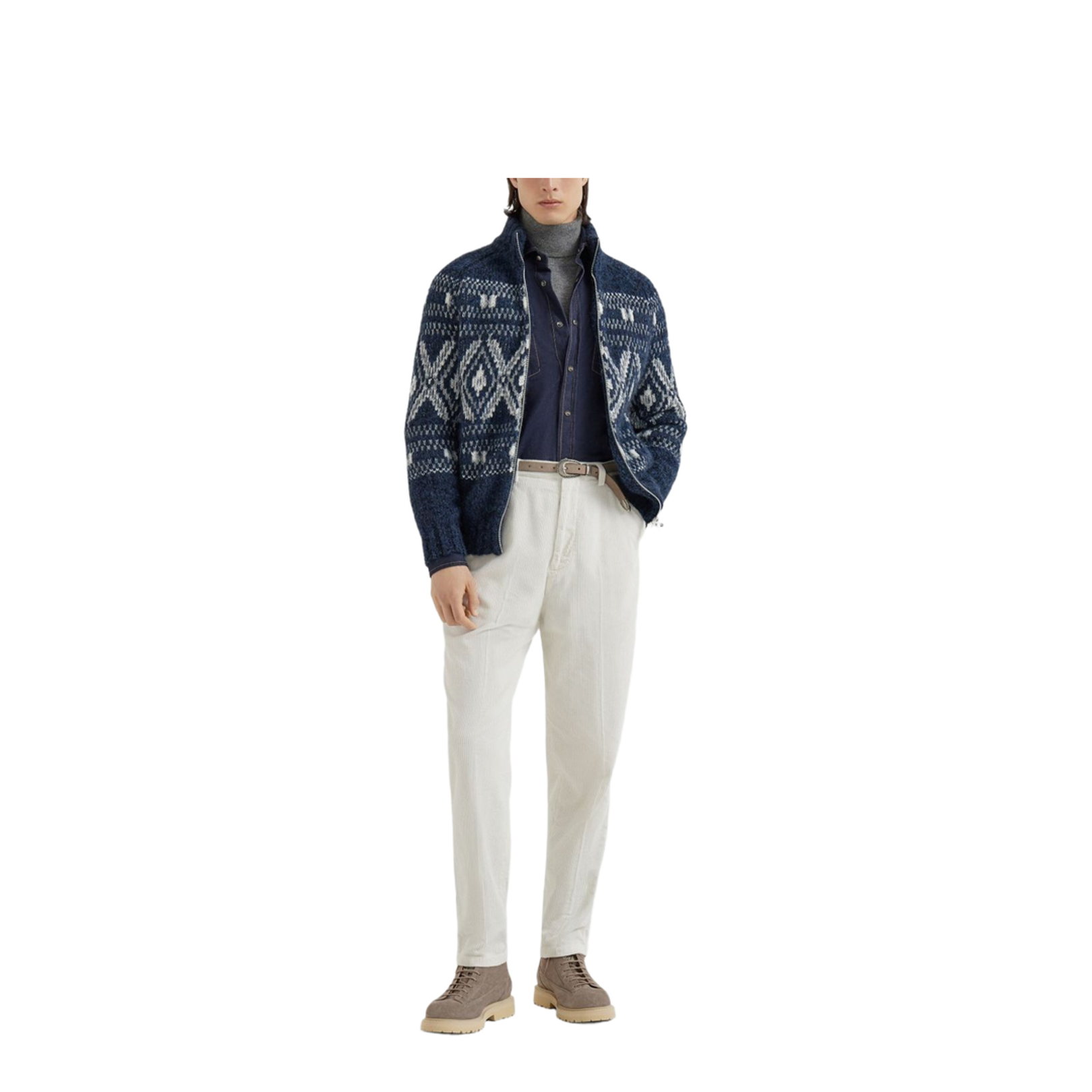 Jacquard Cardigan in Navy Blue