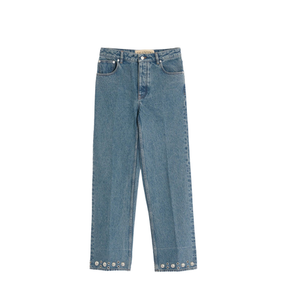 Denim Pants With Cabochons in Blue