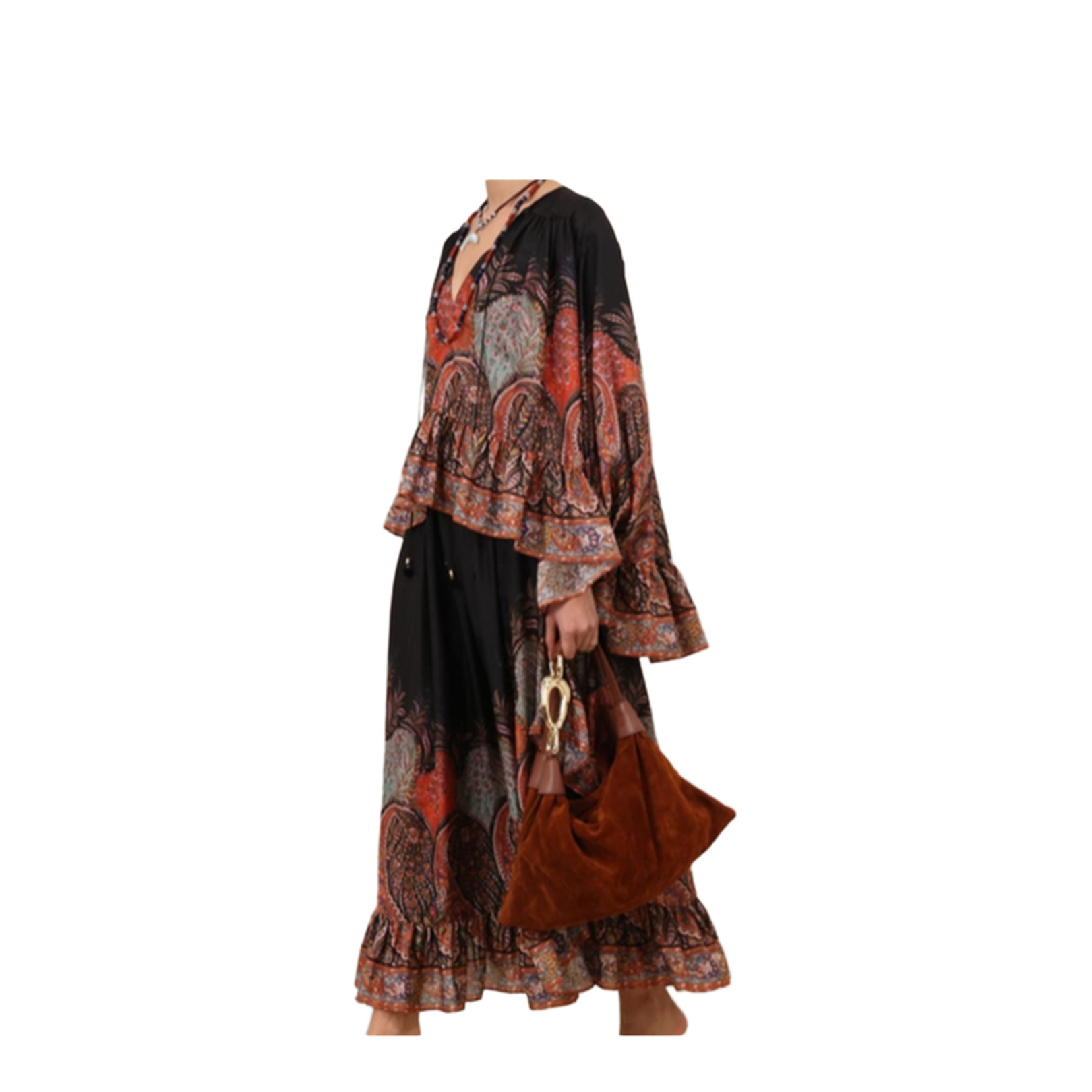 'Rhiannon Ruffle Billow' Silk Blouse In Black Paisley
