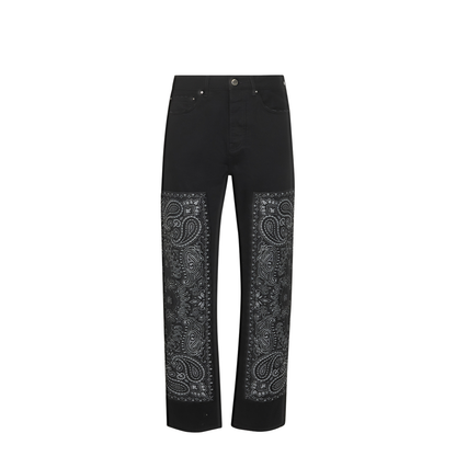 Black Denim Bandana Jacquard Straight Jeans