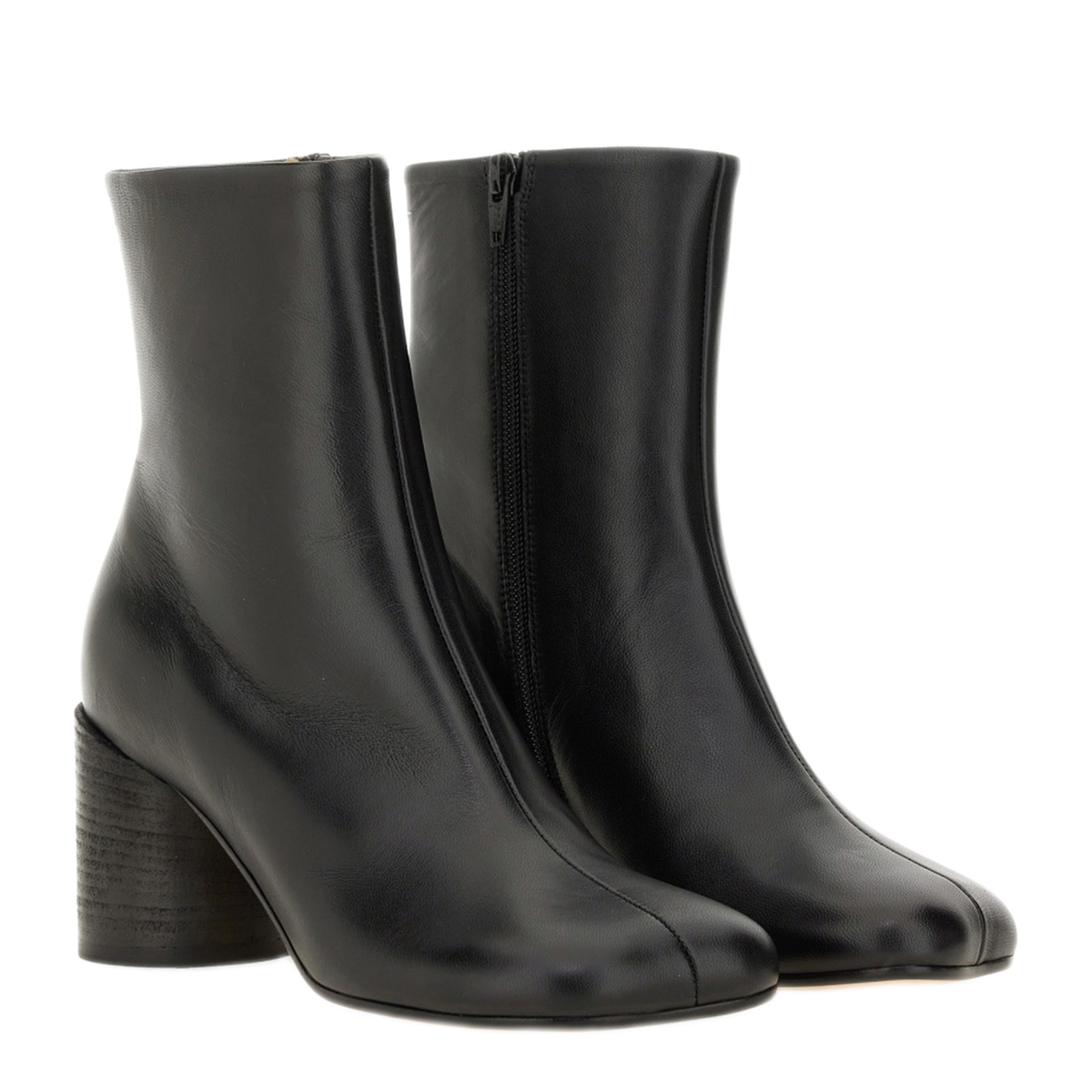 Black Leather Zipped Ankle Boots