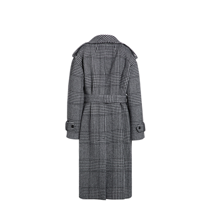 Houndstooth Check Wool Trench Coat