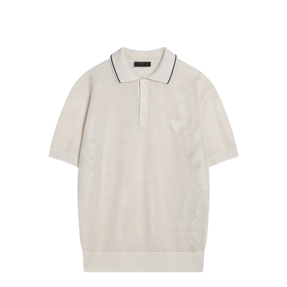 Openwork Talc-Coloured Polo in Cotton and Silk