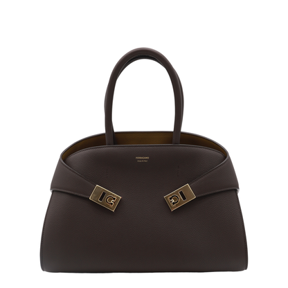 Hug Medium Hammered Calfskin Top Handle Bag - Testa Di Moro / Burnt Ocher