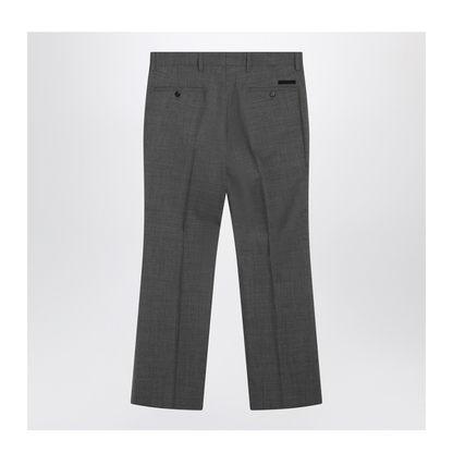 Grey Flared Wool Trousers