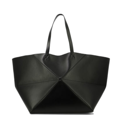 Puzzle Fold XXL Leather Tote Bags - Black