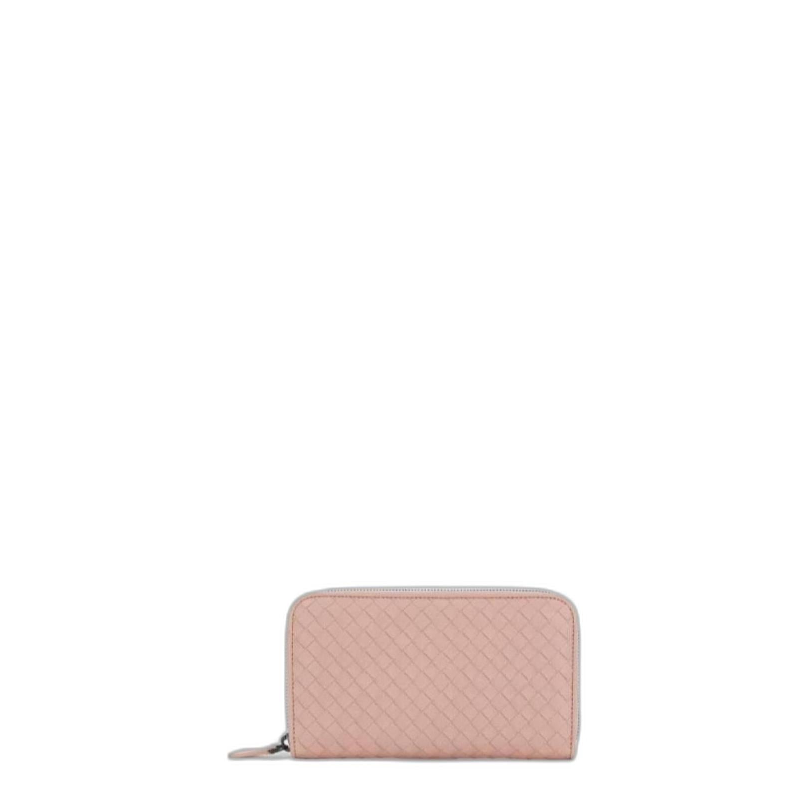 Intrecciato Nappa Leather Long Zipper Wallet In Pink