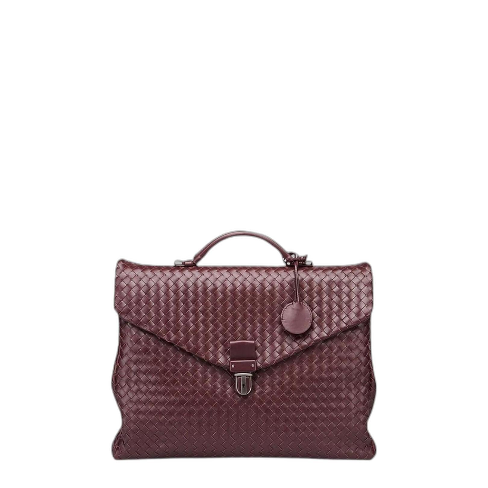 Intrecciato Briefcase Leather In Maroon