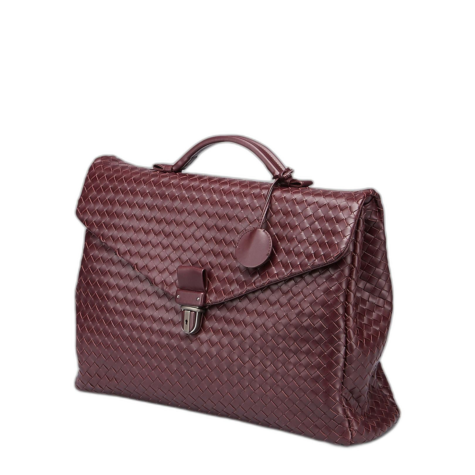 Intrecciato Briefcase Leather In Maroon