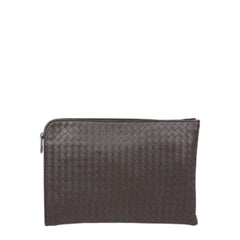 Intrecciato leather clutch in Dark Brown