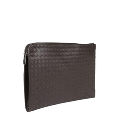 Intrecciato leather clutch in Dark Brown