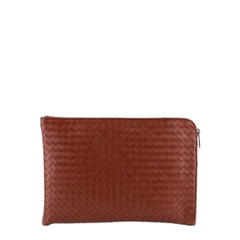 Intrecciato leather clutch in Brown Red