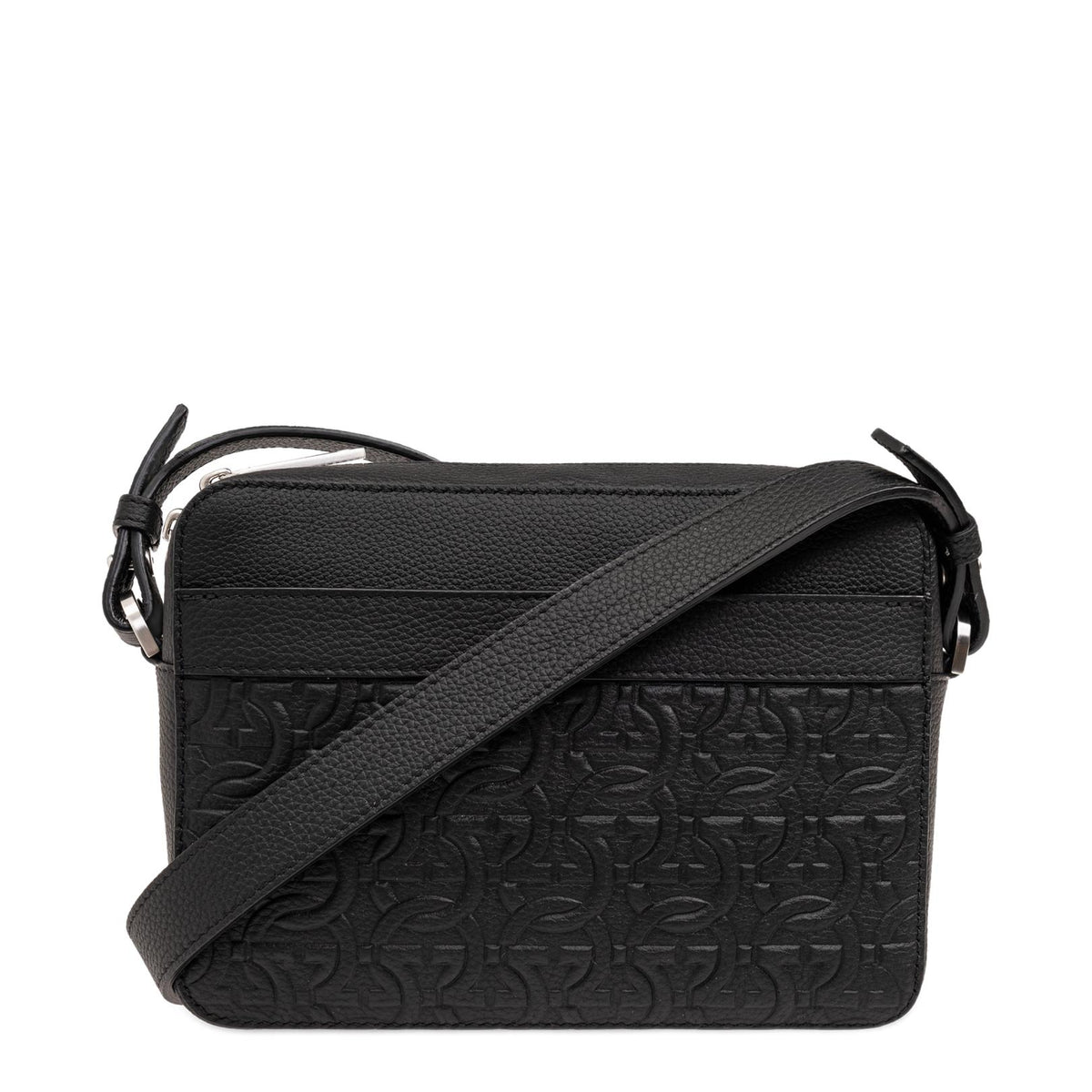 Shoulder Bag in Black Grained leather with logo