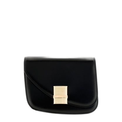 Ferragamo Black Leather Small Fiamma Crossbody Bag