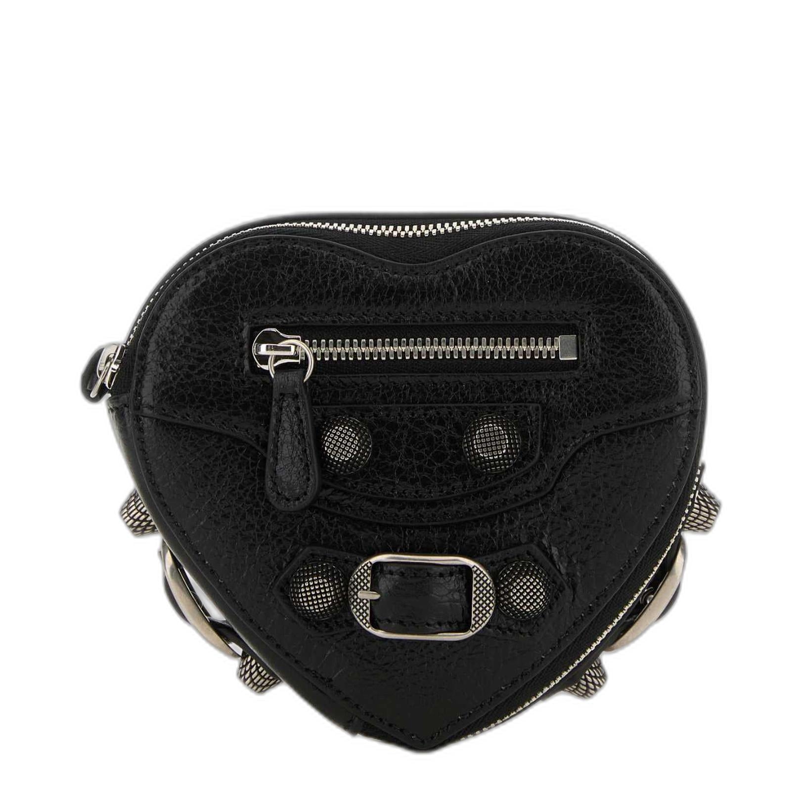Le Cagole Heart Pouch Bag Leather in Black