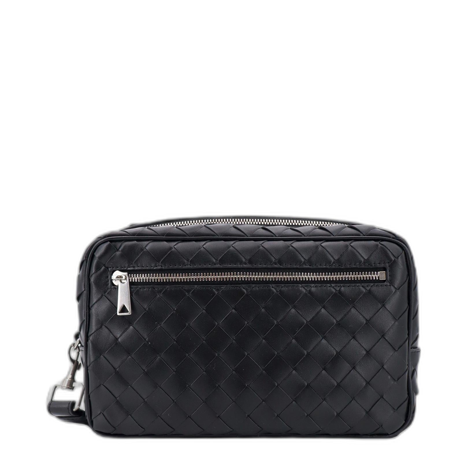 Intrecciato Pouch With Wristlet in Black
