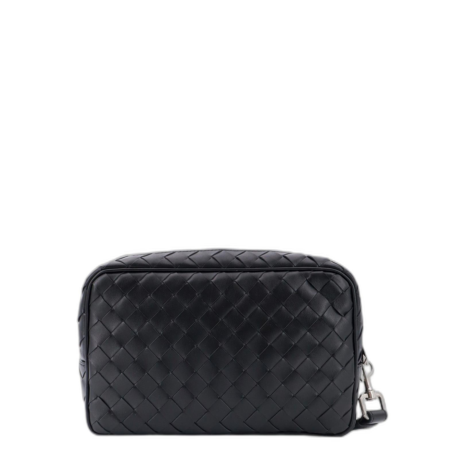 Intrecciato Pouch With Wristlet in Black