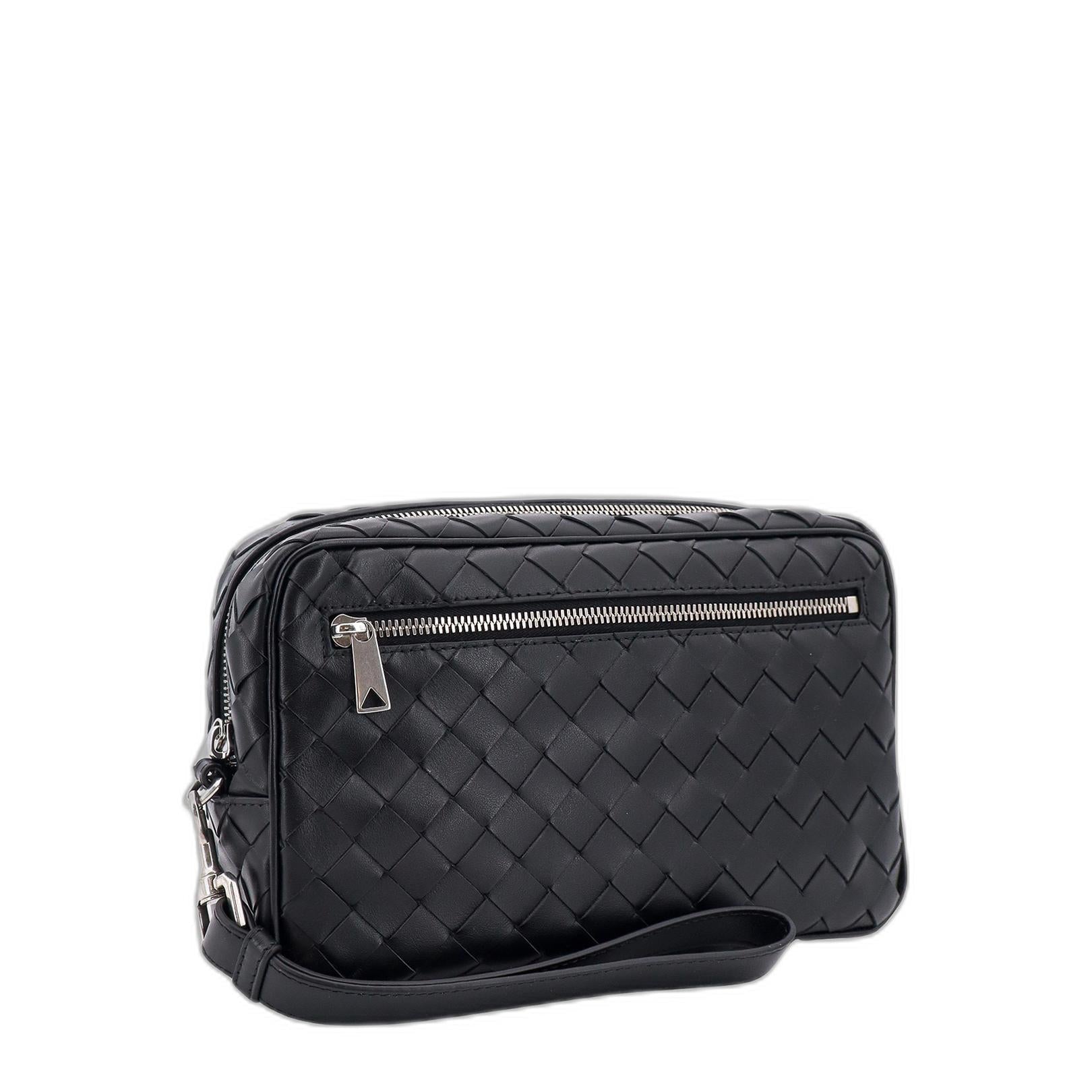Intrecciato Pouch With Wristlet in Black
