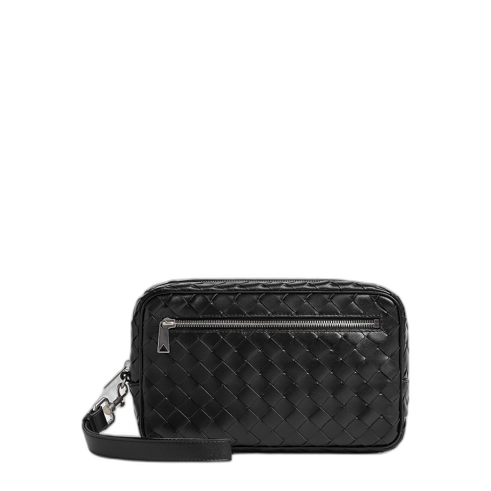 Intrecciato Pouch With Wristlet in Black