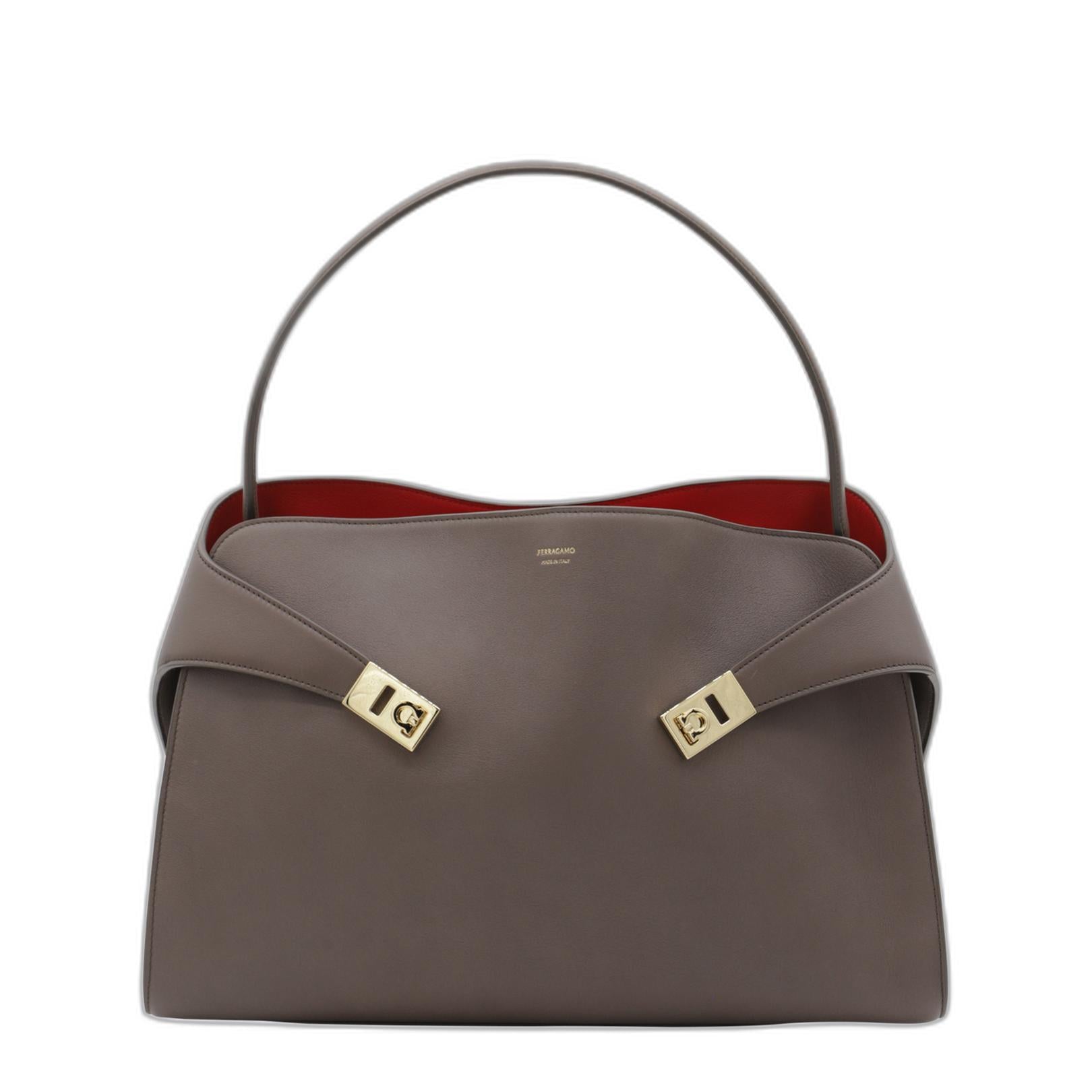 Ferragamo Brown Calf Leather Top Handle Bag