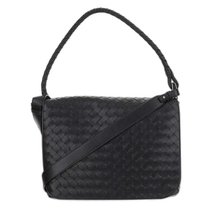 Swing Messenger Bag in Black Intrecciato Leather