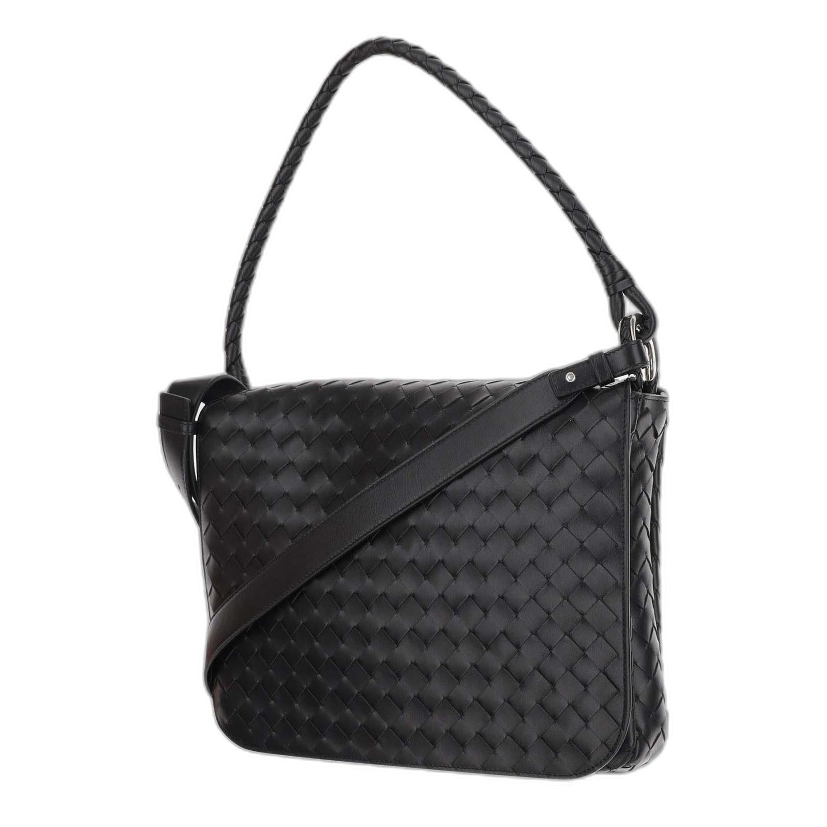Swing Messenger Bag in Black Intrecciato Leather