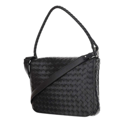 Swing Messenger Bag in Black Intrecciato Leather