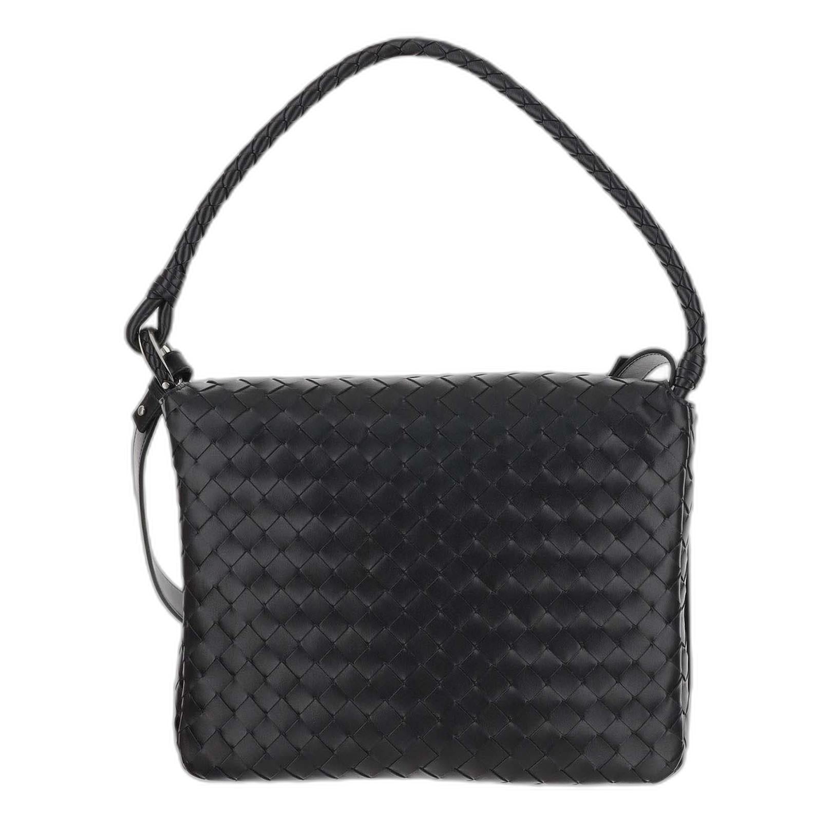 Swing Messenger Bag in Black Intrecciato Leather