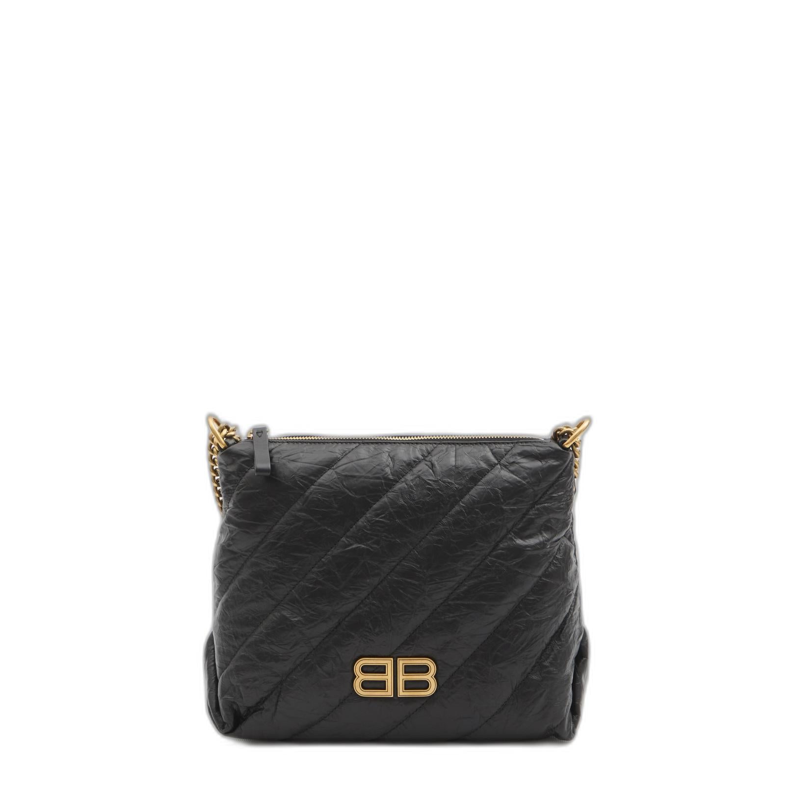 Crush Small Quilted Leather Hobo Bag in Black