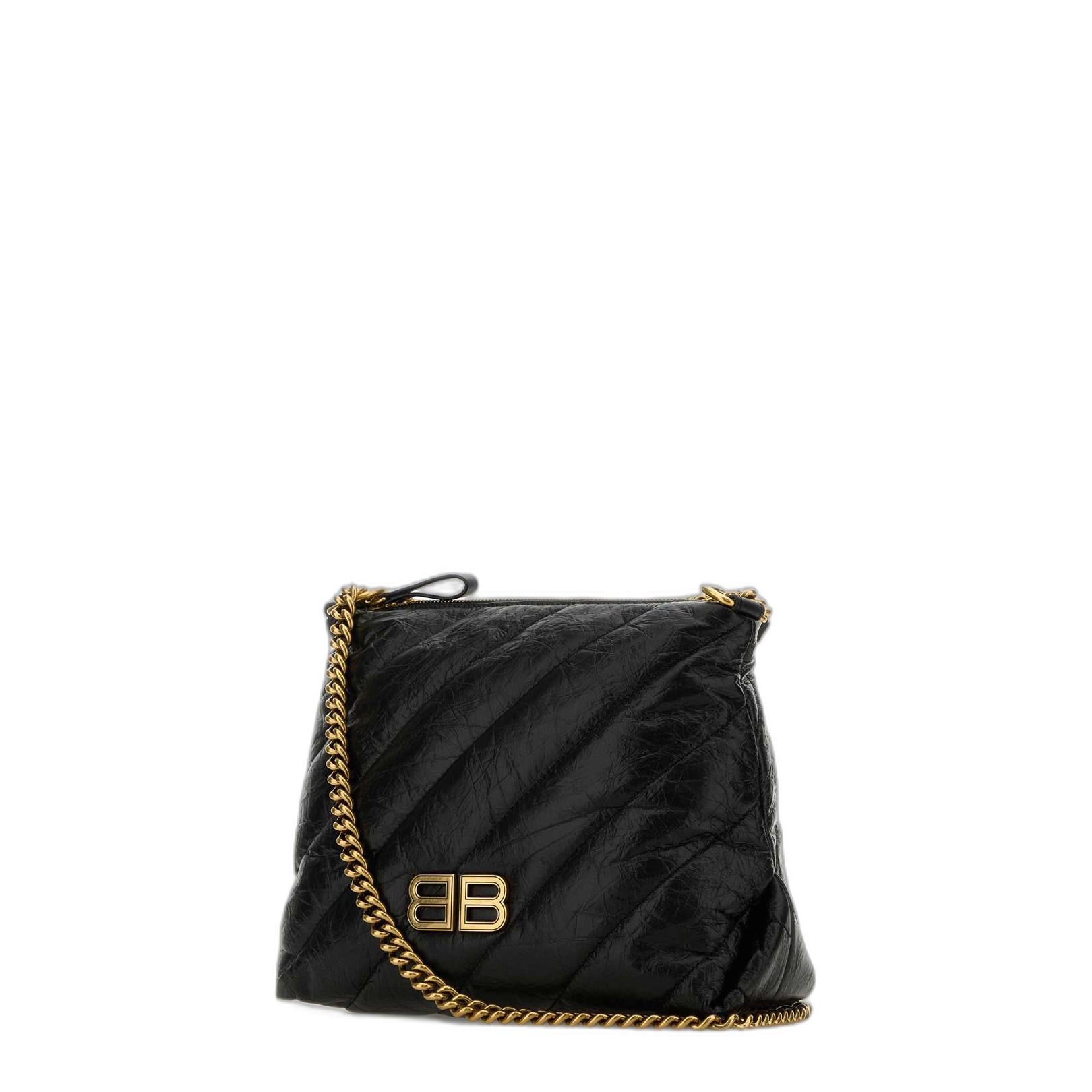 Crush Small Quilted Leather Hobo Bag in Black
