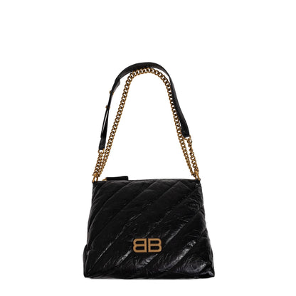 Crush Small Quilted Leather Hobo Bag in Black