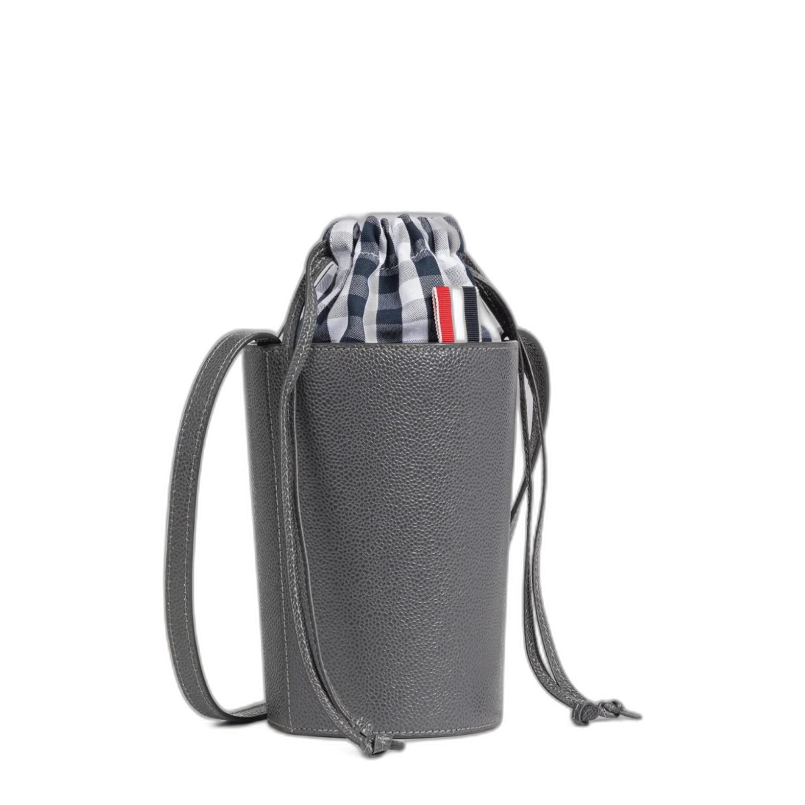 Pebble Grain Gingham Crossbody Mini Bucket Bag