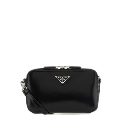 Black Leather Brique Crossbody Bag