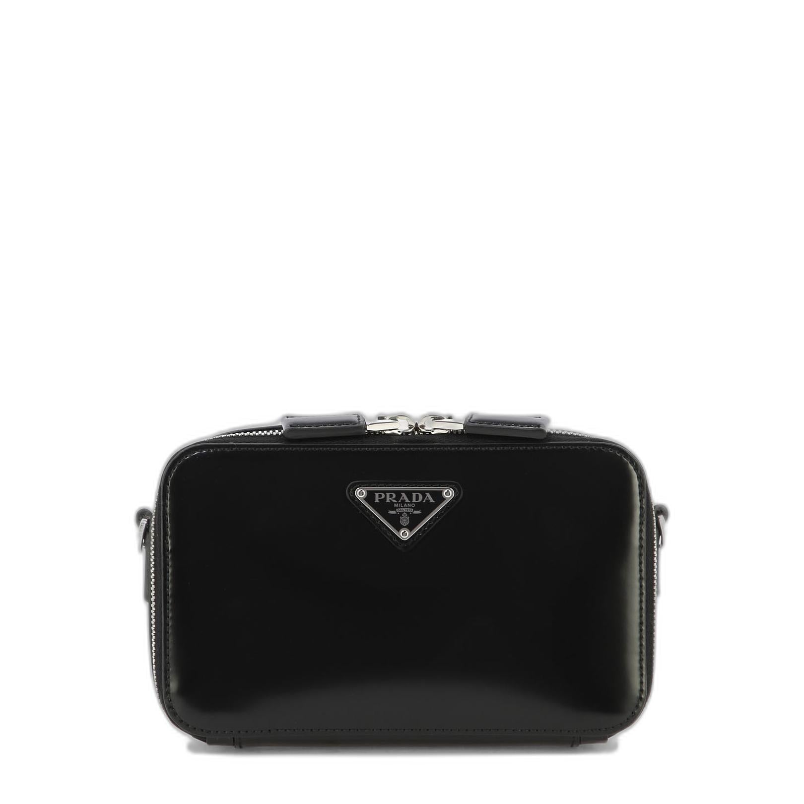 黑色 Brique 皮革斜挎包