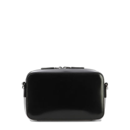 Black Leather Brique Crossbody Bag