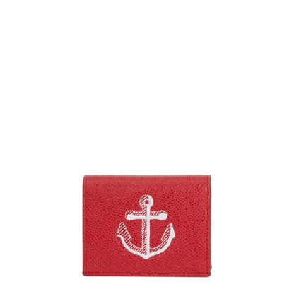 Pebble Grain Leather Anchor Double Card Holder