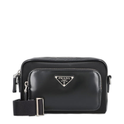 Black Re-nylon And Leather Crossbody Bag