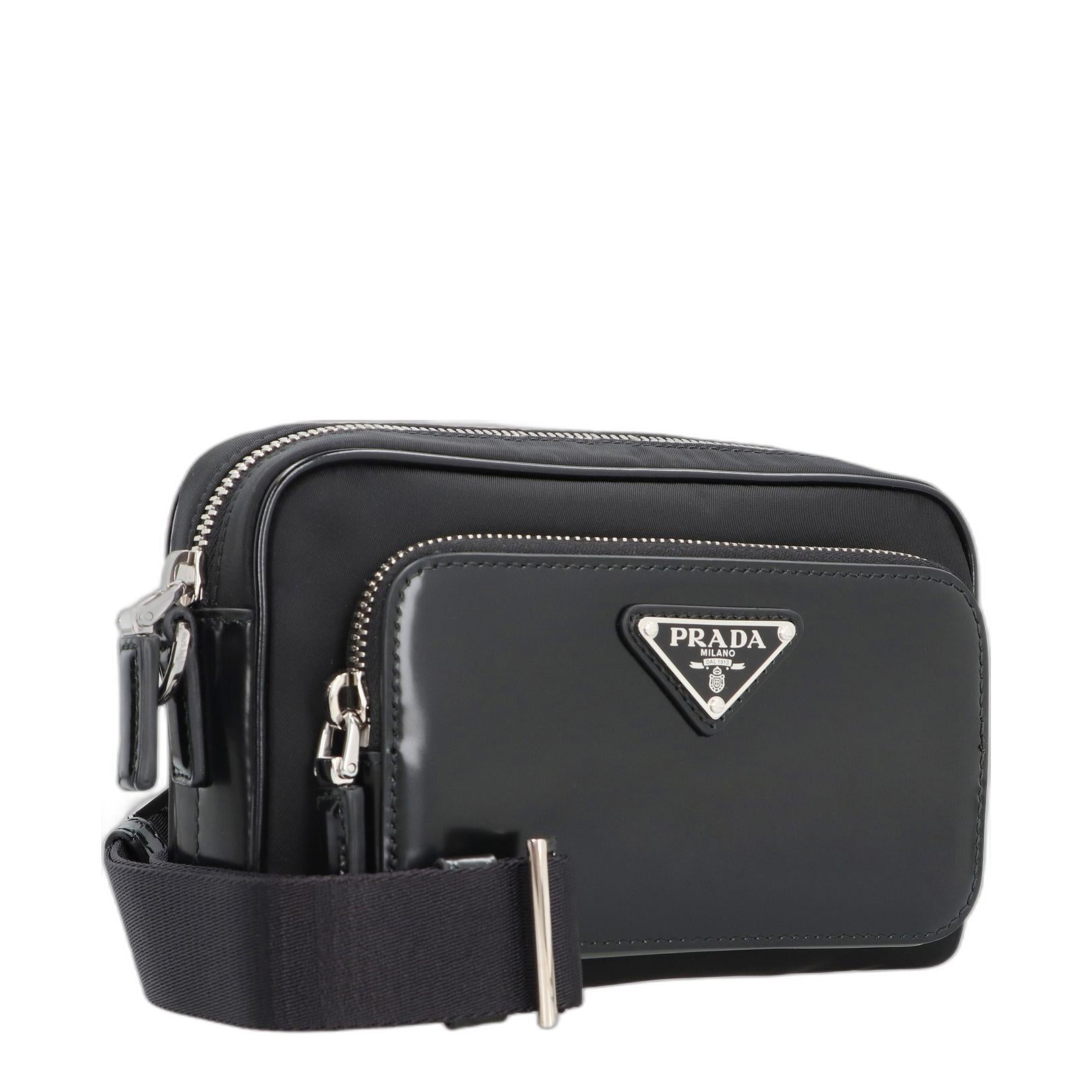 Black Re-nylon And Leather Crossbody Bag