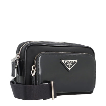 Black Re-nylon And Leather Crossbody Bag