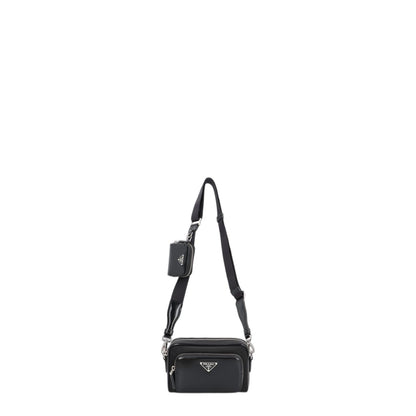 Black Re-nylon And Leather Crossbody Bag