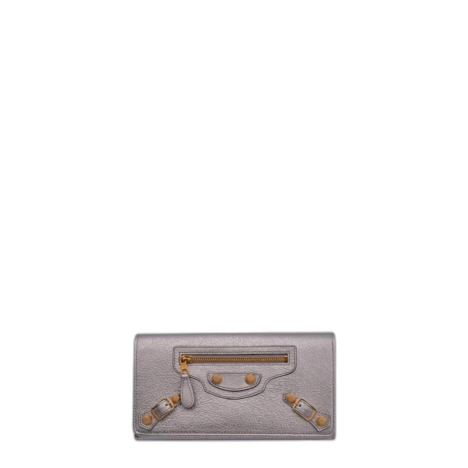 Long Button Wallet in Gray