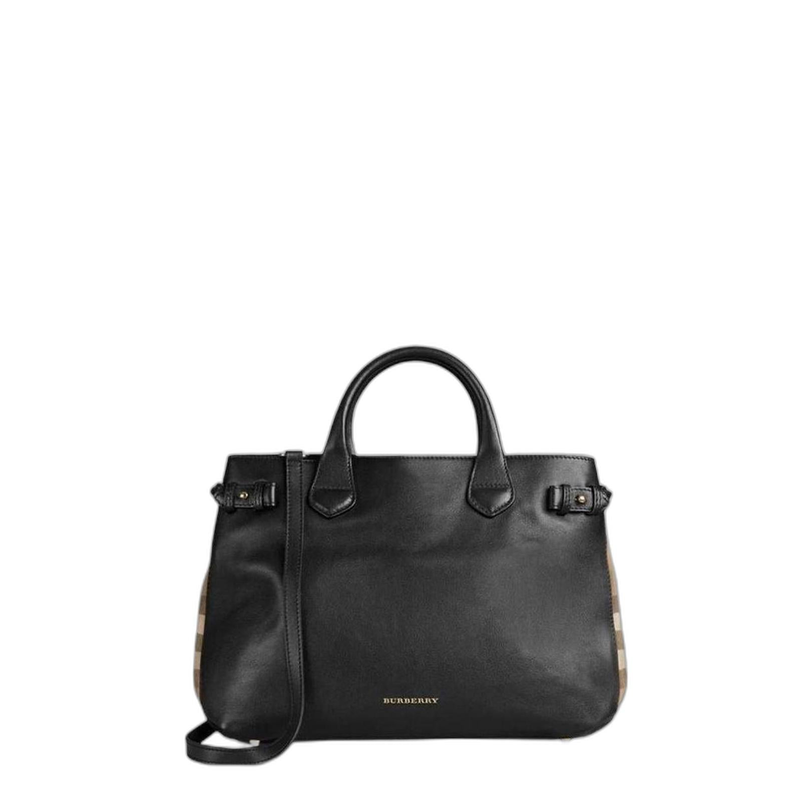Medium House Check Detail Leather Tote Bag