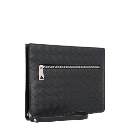 Black Leather Small Intrecciato Document Case
